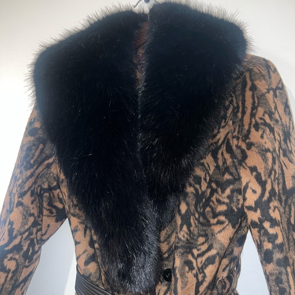 New Johnston & Murphy Lux wool blend Wrap Coat With Faux Fur removable Collar - Picture 2 of 6